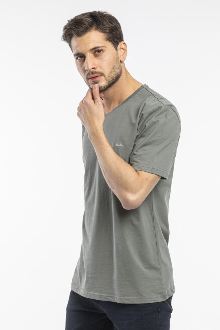 Süperlife Erkek V Yaka Slim Fit Brooklyn Baskılı Kısa Kollu Tişort SPR 265