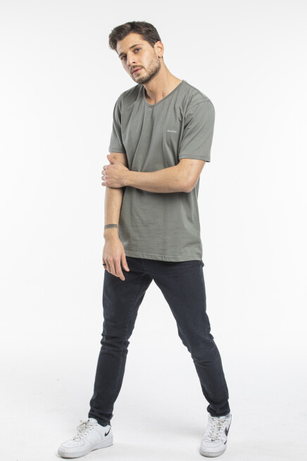 Süperlife Erkek V Yaka Slim Fit Brooklyn Baskılı Kısa Kollu Tişort SPR 265