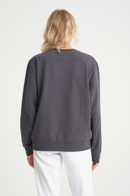 Süperlife Kadın Bisiklet Yaka Oversize Fit Brooklyn Baskılı İnce Sweatshirt SPR23SWK330