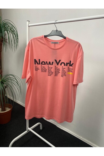 Kadın Bisiklet Yaka Oversize Kalıp New York Baskılı Tişort SPR24TSk112