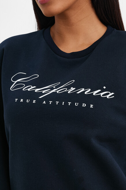 Kadın Bisiklet Yaka Rahat Kalıp 3 iplik Kalın Californıa Baskılı Swetashırt spr24swk28