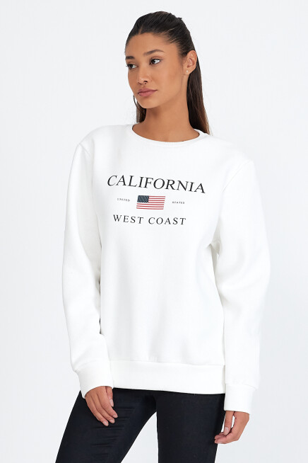 Süperlife Kadın Bisiklet Yaka Rahat Kalıp İçi Polarlı 3 iplik Amerikan Baskılı Swetashırt spr24swk26