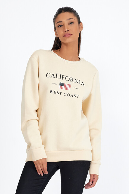 Süperlife Kadın Bisiklet Yaka Rahat Kalıp İçi Polarlı 3 iplik Amerikan Baskılı Swetashırt spr24swk26