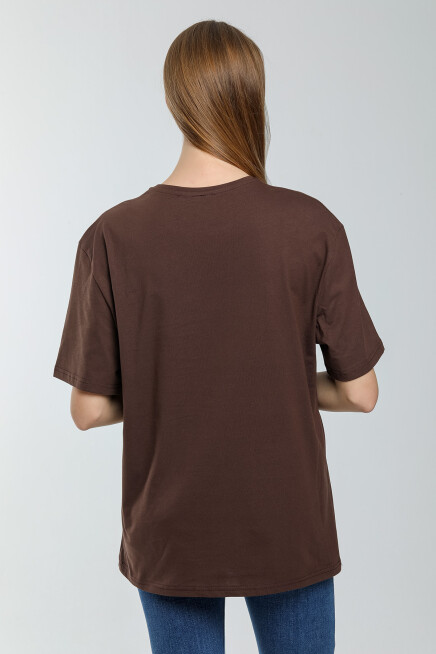 Süperlife Kadın Bisiklet Yaka Regular Fit Baskılı Tişort SPR21YK23