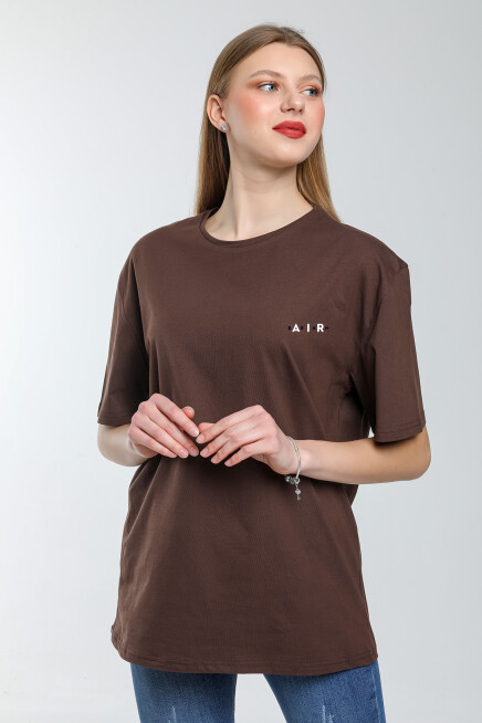 Süperlife Kadın Bisiklet Yaka Regular Fit Baskılı Tişort SPR21YK23