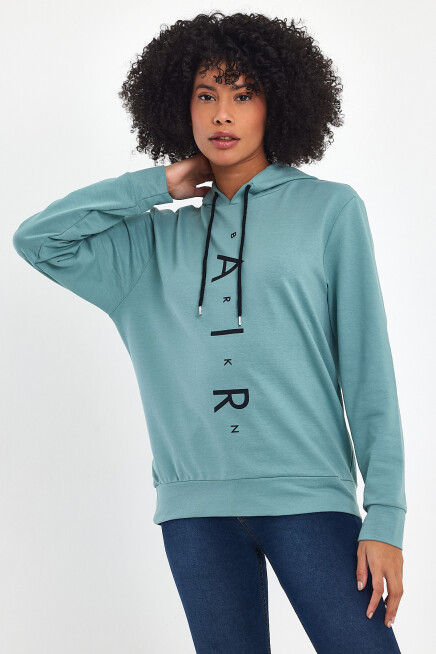Süperlife Kadın Kapşonlu AR Baskılı İnce Sweatshırt SPR22SWk162