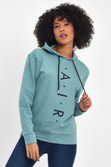 Süperlife Kadın Kapşonlu AR Baskılı İnce Sweatshırt SPR22SWk162