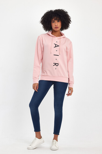 Süperlife Kadın Kapşonlu AR Baskılı İnce Sweatshırt SPR22SWk162