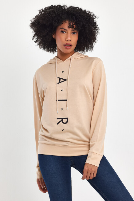 Süperlife Kadın Kapşonlu AR Baskılı İnce Sweatshırt SPR22SWk162