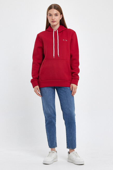 Kadın Kapşonlu Rahat Kalıp İçi Polarlı 3 iplik  Air Nakışlı Swetashırt spr24swK07