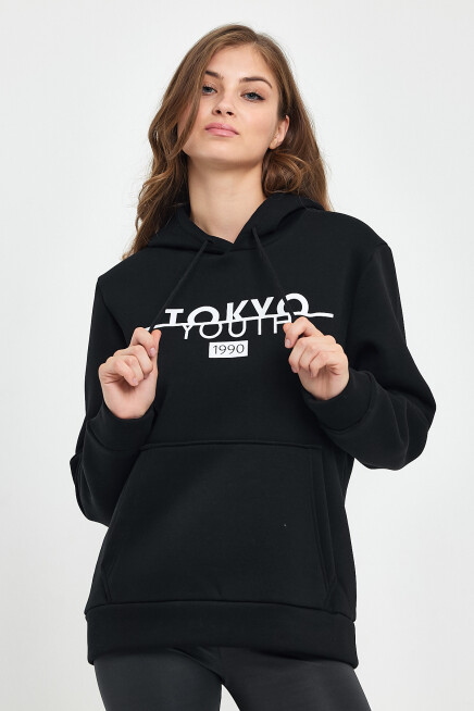 Kadın Kapşonlu Rahat Kalıp İçi Polarlı 3 iplik Tokyo Baskılı Swetashırt Spr24swk12