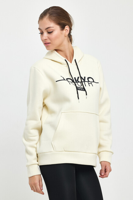 Kadın Kapşonlu Rahat Kalıp İçi Polarlı 3 iplik Tokyo Baskılı Swetashırt Spr24swk12