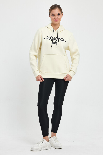 Kadın Kapşonlu Rahat Kalıp İçi Polarlı 3 iplik Tokyo Baskılı Swetashırt Spr24swk12