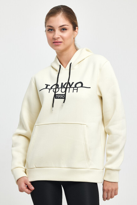 Kadın Kapşonlu Rahat Kalıp İçi Polarlı 3 iplik Tokyo Baskılı Swetashırt Spr24swk12