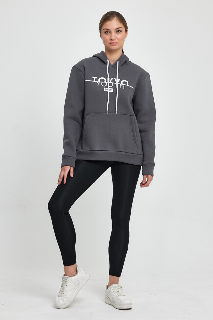 Kadın Kapşonlu Rahat Kalıp İçi Polarlı 3 iplik Tokyo Baskılı Swetashırt Spr24swk12