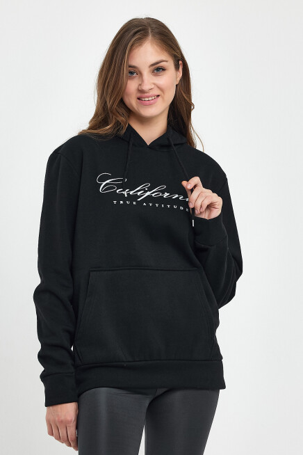 Süperlife Kadın Kapşonlu Rahat Kalıp İçi Polarlı 3 iplik Californıa Baskılı Swetashırt spr24swk03