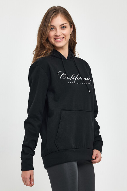 Süperlife Kadın Kapşonlu Rahat Kalıp İçi Polarlı 3 iplik Californıa Baskılı Swetashırt spr24swk03