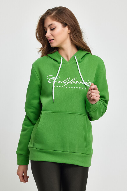 Süperlife Kadın Kapşonlu Rahat Kalıp İçi Polarlı 3 iplik Californıa Baskılı Swetashırt spr24swk03