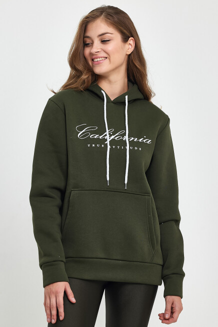 Süperlife Kadın Kapşonlu Rahat Kalıp İçi Polarlı 3 iplik Californıa Baskılı Swetashırt spr24swk03