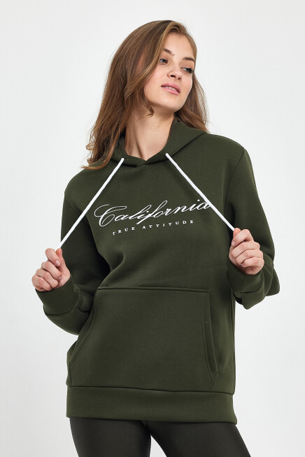 Süperlife Kadın Kapşonlu Rahat Kalıp İçi Polarlı 3 iplik Californıa Baskılı Swetashırt spr24swk03