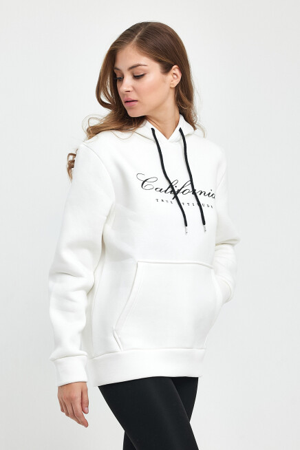 Süperlife Kadın Kapşonlu Rahat Kalıp İçi Polarlı 3 iplik Californıa Baskılı Swetashırt spr24swk03