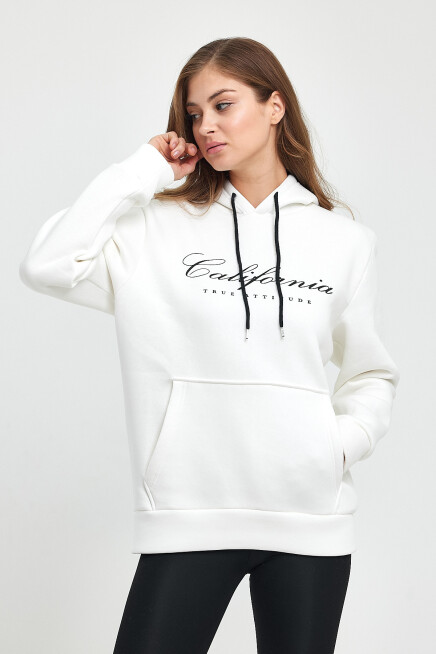 Süperlife Kadın Kapşonlu Rahat Kalıp İçi Polarlı 3 iplik Californıa Baskılı Swetashırt spr24swk03