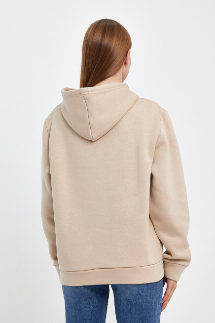 Kadın Kapşonlu Rahat Kalıp İçi Polarlı 3 iplik  W. Brooklyn Baskılı Swetashırt spr24swk04 