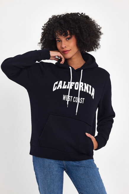 Kadın Kapşonlu Rahat Kalıp İçi Polarlı 3 iplik Californıa West  Baskılı Swetashırt SPR24SWK08