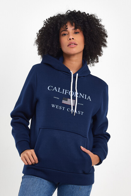 Kadın Kapşonlu Rahat Kalıp İçi Polarlı 3 iplik  Amerikan Baskılı Swetashırt spr24swk01