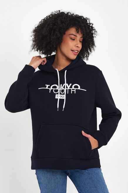 Kadın Kapşonlu Rahat Kalıp İçi Polarlı 3 iplik Tokyo Baskılı Swetashırt Spr24swk12
