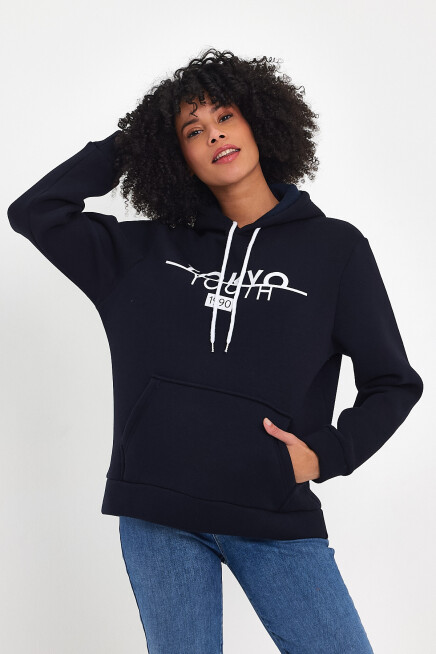 Kadın Kapşonlu Rahat Kalıp İçi Polarlı 3 iplik Tokyo Baskılı Swetashırt Spr24swk12