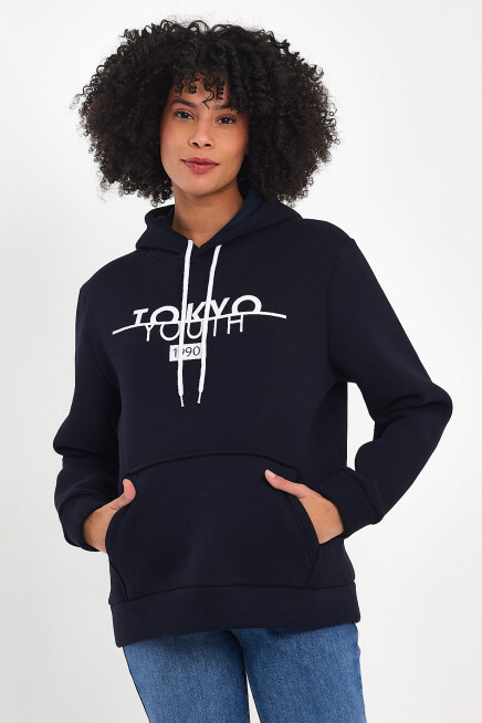 Kadın Kapşonlu Rahat Kalıp İçi Polarlı 3 iplik Tokyo Baskılı Swetashırt Spr24swk12