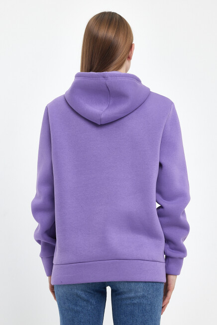 Kadın Kapşonlu Rahat Kalıp İçi Polarlı 3 iplik NYC Baskılı SweatShırt spr24swK09