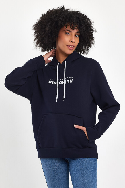 Kadın Kapşonlu Rahat Kalıp İçi Polarlı 3 iplik  W. Brooklyn Baskılı Swetashırt spr24swk04 