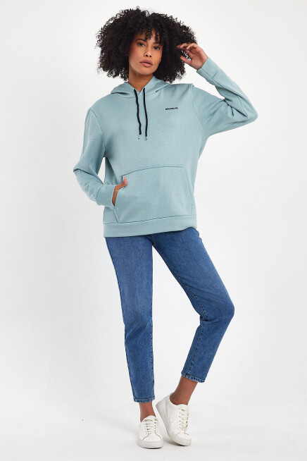 Süperlife Kadın Kapşonlu Regular Fit Baskılı İnce Sweatshirt SPR21K61