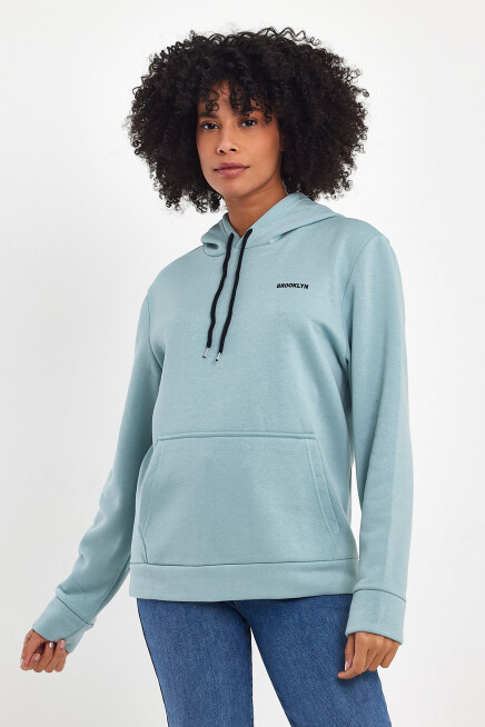 Süperlife Kadın Kapşonlu Regular Fit Baskılı İnce Sweatshirt SPR21K61