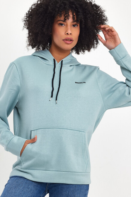 Süperlife Kadın Kapşonlu Regular Fit Baskılı İnce Sweatshirt SPR21K61
