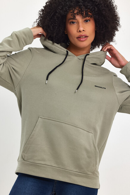 Süperlife Kadın Kapşonlu Regular Fit Baskılı İnce Sweatshirt SPR21K61