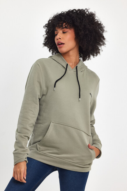 Süperlife Kadın Kapşonlu Regular Fit Baskılı İnce Sweatshirt SPR21K61