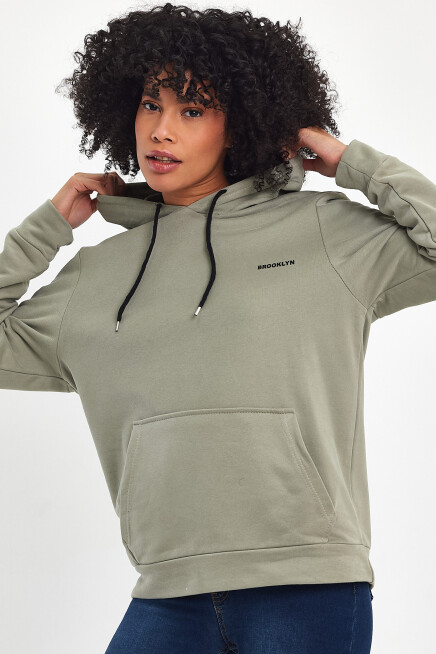 Süperlife Kadın Kapşonlu Regular Fit Baskılı İnce Sweatshirt SPR21K61