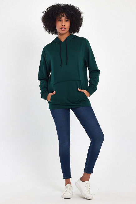 Süperlife Kadın Kapşonlu Regular Fit Baskılı İnce Sweatshirt SPR21K61
