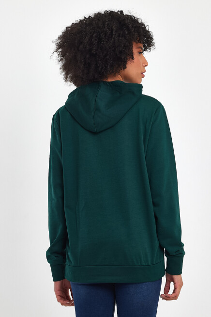 Süperlife Kadın Kapşonlu Regular Fit Baskılı İnce Sweatshirt SPR21K61