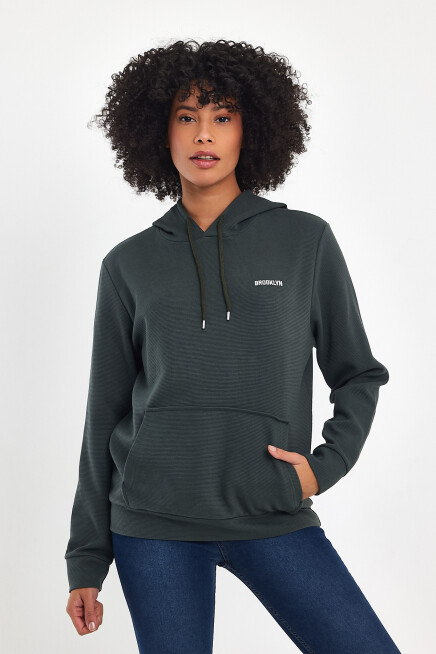 Süperlife Kadın Kapşonlu Regular Fit Baskılı İnce Sweatshirt SPR21K61
