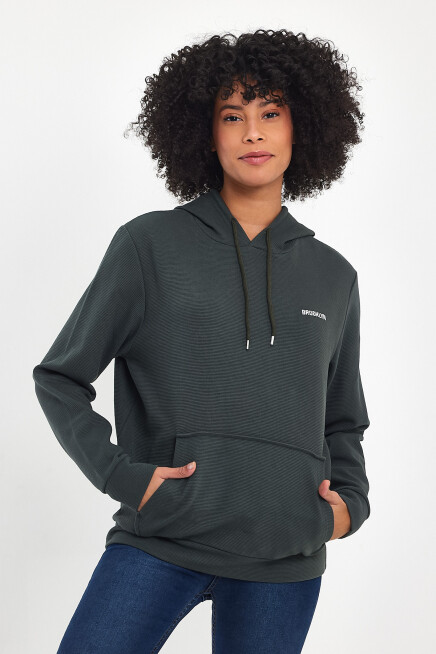 Süperlife Kadın Kapşonlu Regular Fit Baskılı İnce Sweatshirt SPR21K61