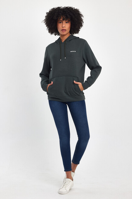 Süperlife Kadın Kapşonlu Regular Fit Baskılı İnce Sweatshirt SPR21K61