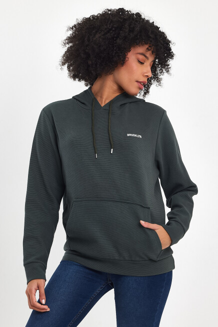 Süperlife Kadın Kapşonlu Regular Fit Baskılı İnce Sweatshirt SPR21K61