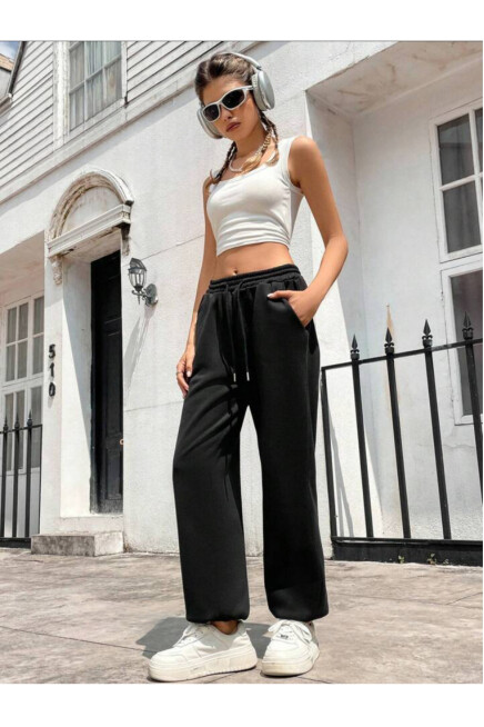 Kadın Kendinden Kıvırma Bol İnce Eşofman SPR24EA89