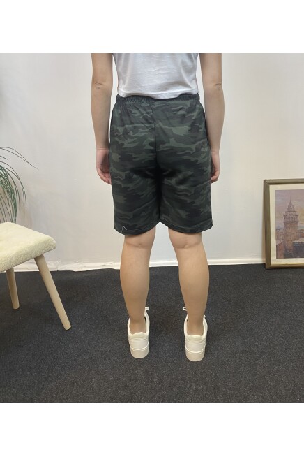 Kadın Rahat Kalıp Beli Lastikli Cepli Basklı Şort spr24srk52