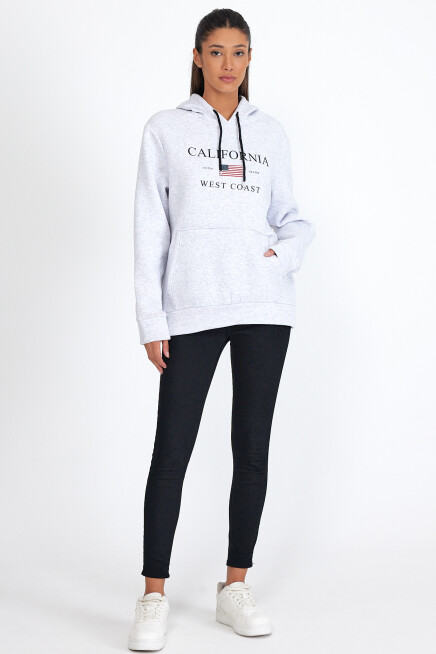 Kadın Kapşonlu Rahat Kalıp İçi Polarlı 3 iplik  Amerikan Baskılı Swetashırt spr24swk01