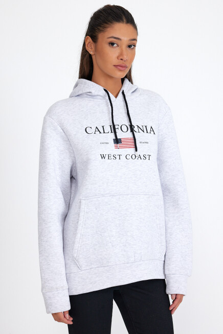 Kadın Kapşonlu Rahat Kalıp İçi Polarlı 3 iplik  Amerikan Baskılı Swetashırt spr24swk01